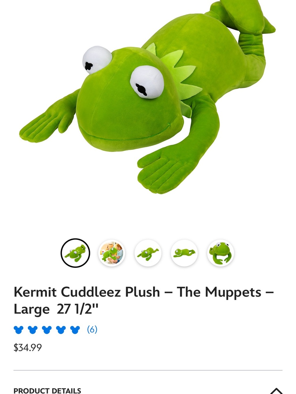 Disney Kermit Plush Frog in Bright Green